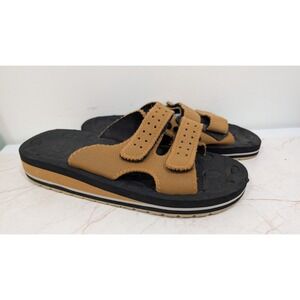 New Era Mens Tan Black Platform Slide Sandals Adjustable Straps Size 41
